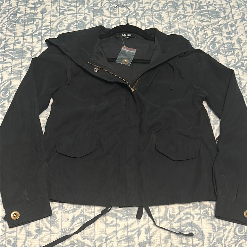 Suede-type fabric Black Hooded Jacket